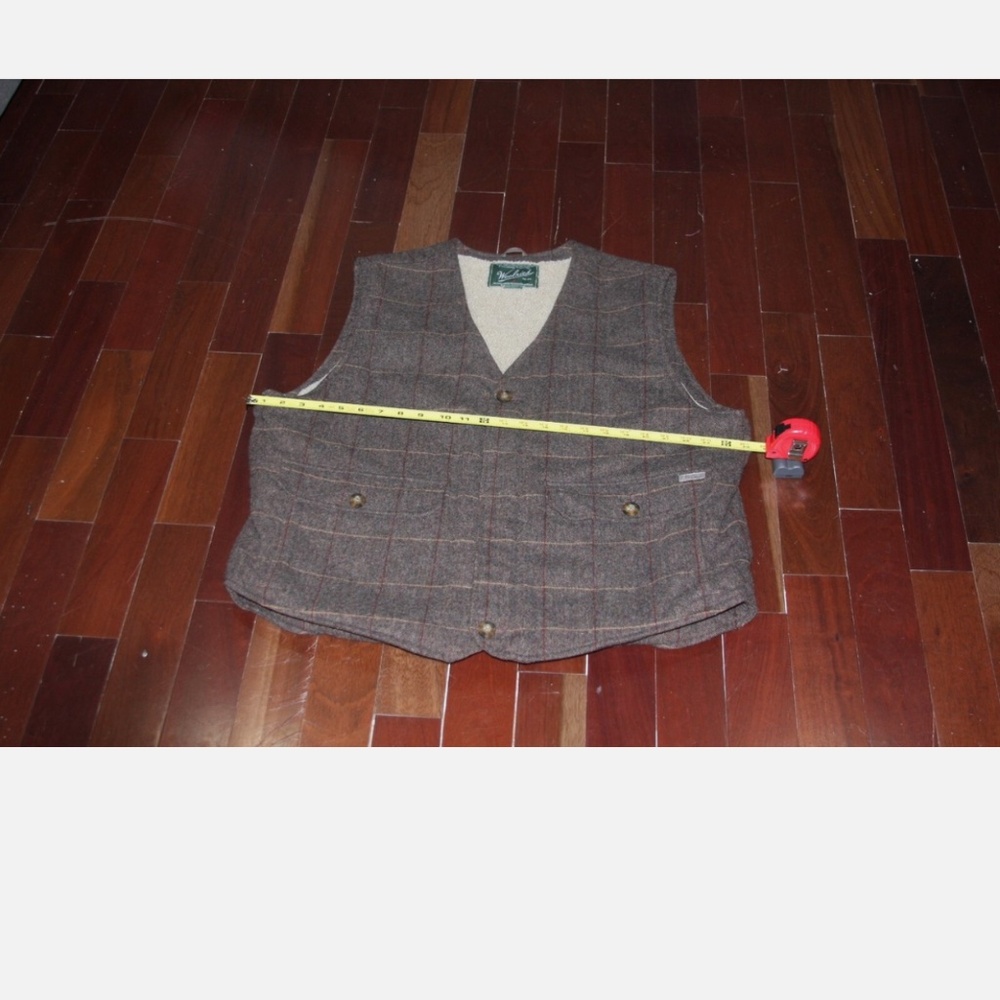 VTG Woolrich Wool Herringbone Check Brown Men's Vest‎ Sherpa Lined Sz XL Grandpa - Picture 15 of 16